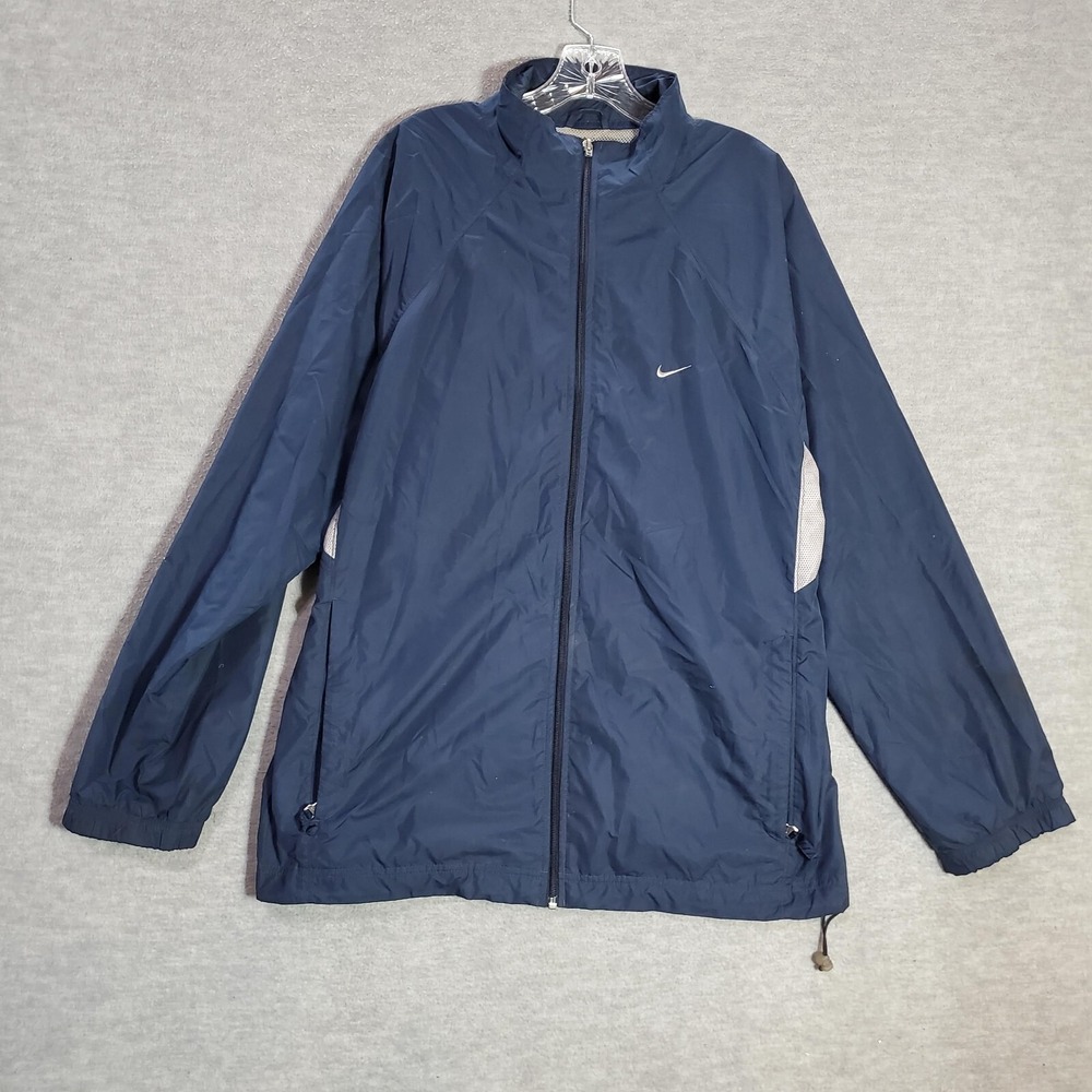 VINTAGE Nike Men Jacket Large Blue Windbreaker Y2K Logo Swoosh Embroidered READ